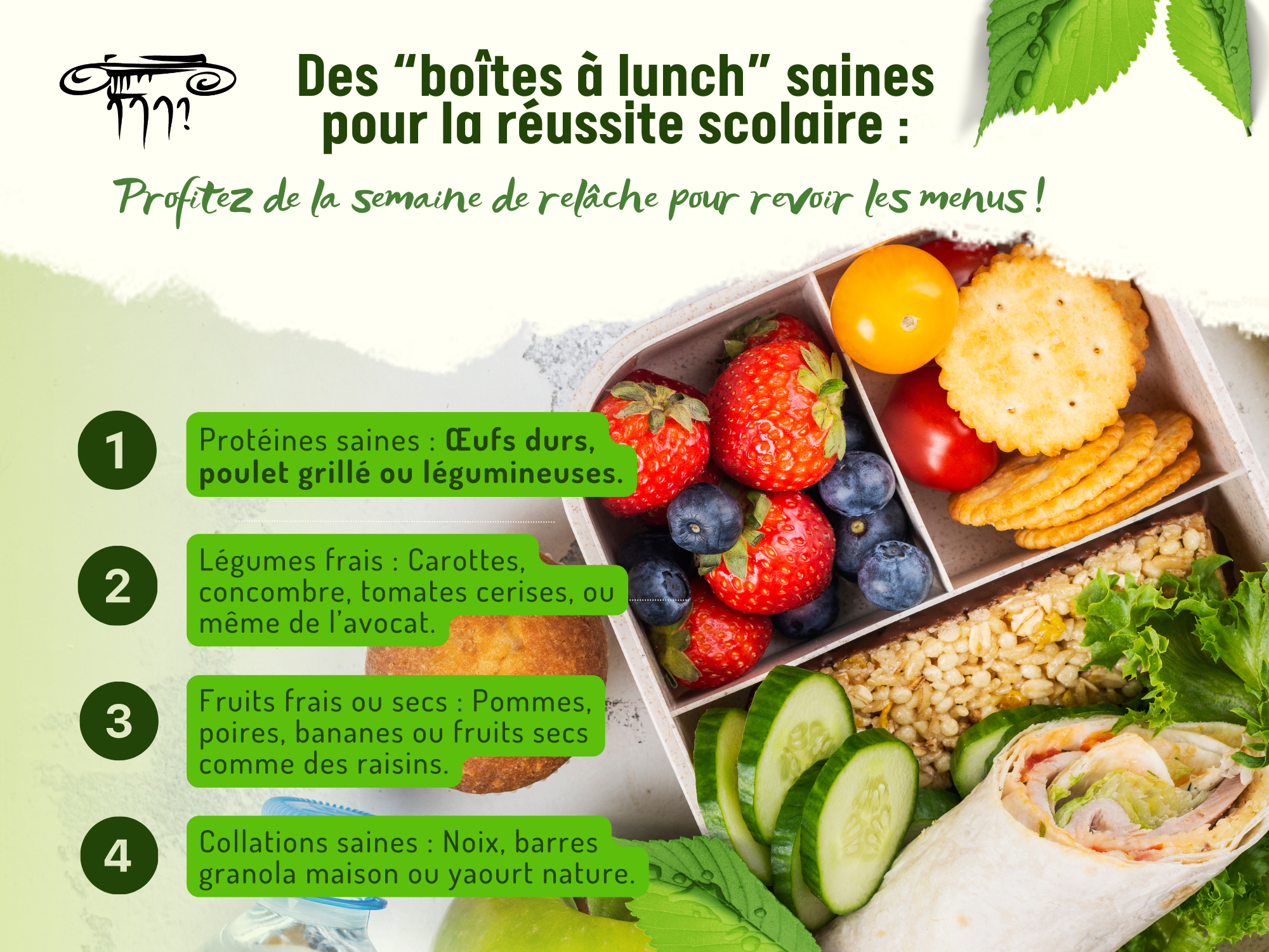 Actualités: Des «boîtes à lunch» saines pour la réussite scolaire : Profitez de la semaine de relâche pour revoir les menus !